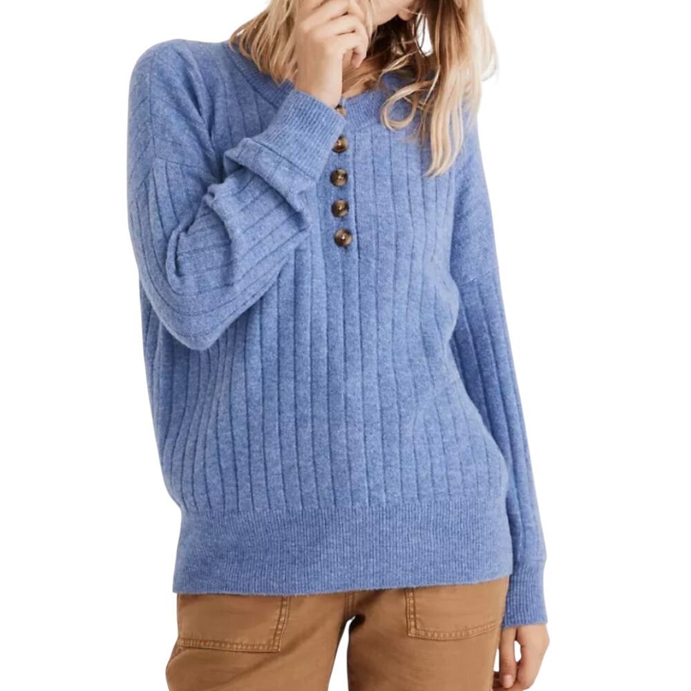Madewell Bowden Henley Sweater Women’s Medium Blue Fair Trade Certified EUC